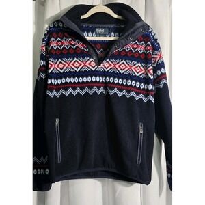 Polo Ralph Lauren Fleece 1/4 Zip Snap Pullover Aztec Navaho Red Blue Mens M  VTG